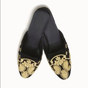 Anthropologie Saachi Slides Mules Black Gold Sz 7